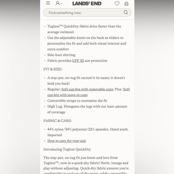 Land's End Tuggless one piece bathing suit quick dry high leg black 14 petite - Picture 5 of 5